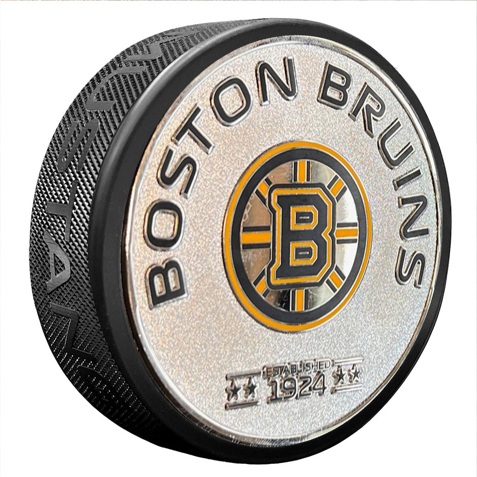Boston Bruins Puck - Silver Established Medallion