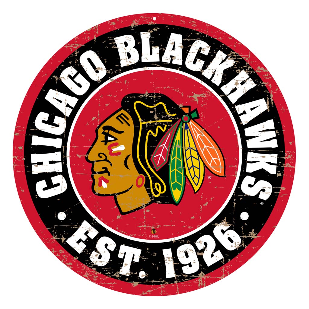 Chicago Blackhawks Sign - 22" Round Distressed Logo – Sports Decor