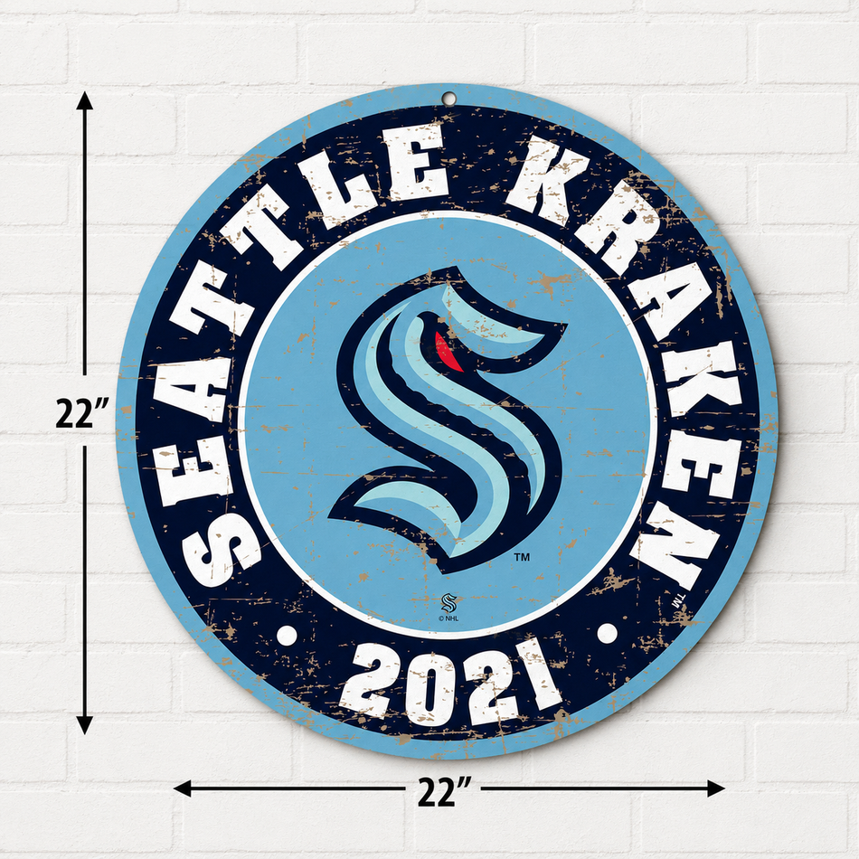 Seattle Kraken Sign | 22" Round Distressed Logo