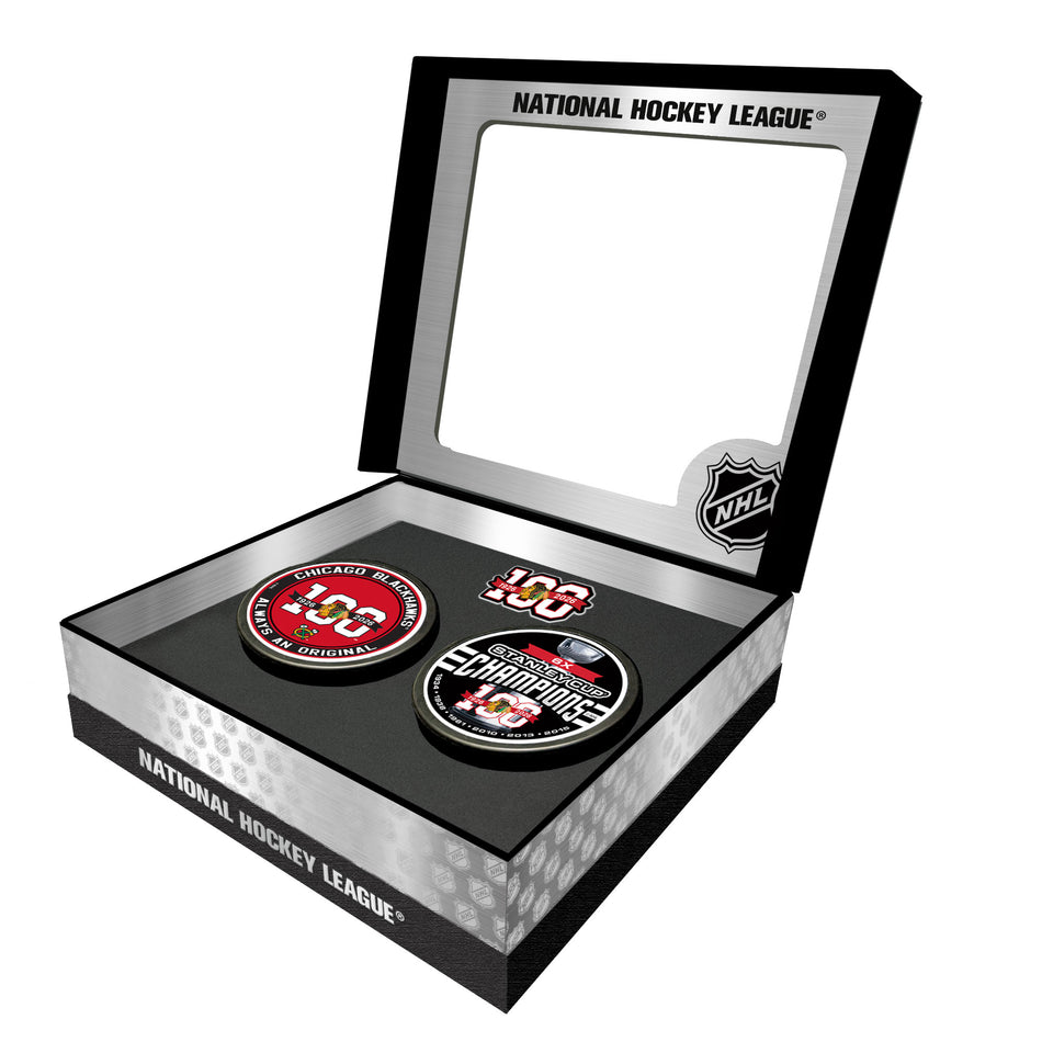 Chicago Blackhawks Centennial Gift Set | 2 Pucks