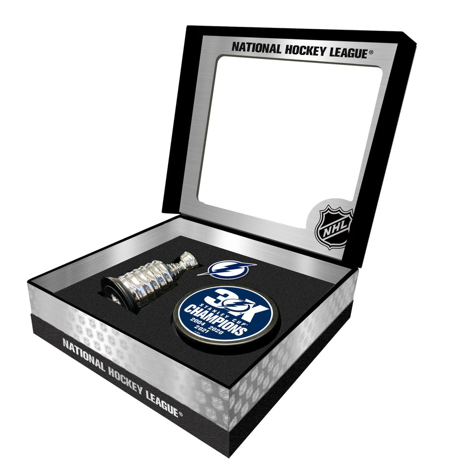 Tampa Bay Lightning Stanley Cup Champs Puck + Replica Cup Gift Box Set