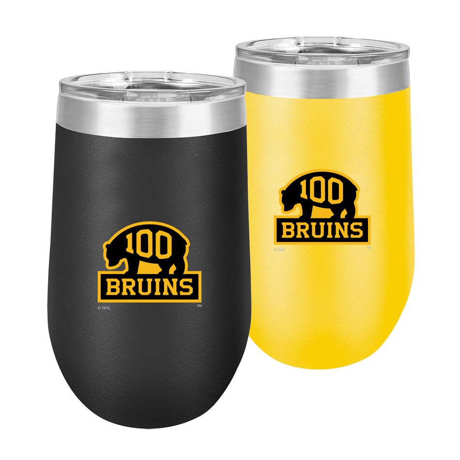 Boston Bruins 100th Anniversary Wine Tumblers - 16 oz. Black and Yellow