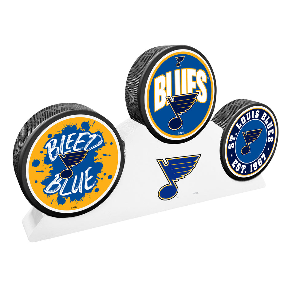 St. Louis Blues - 3 Puck Podium Set