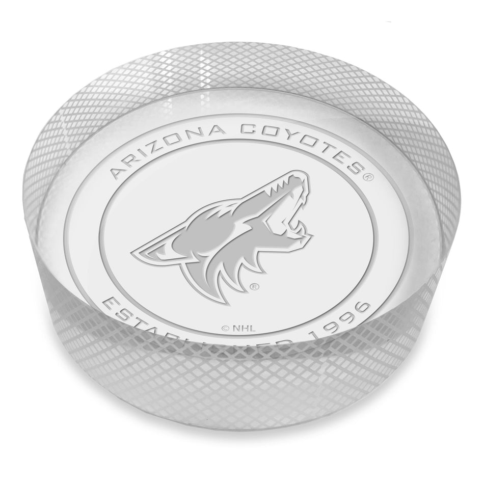 Arizona Coyotes Official Logo Laser Etched Crystal Puck