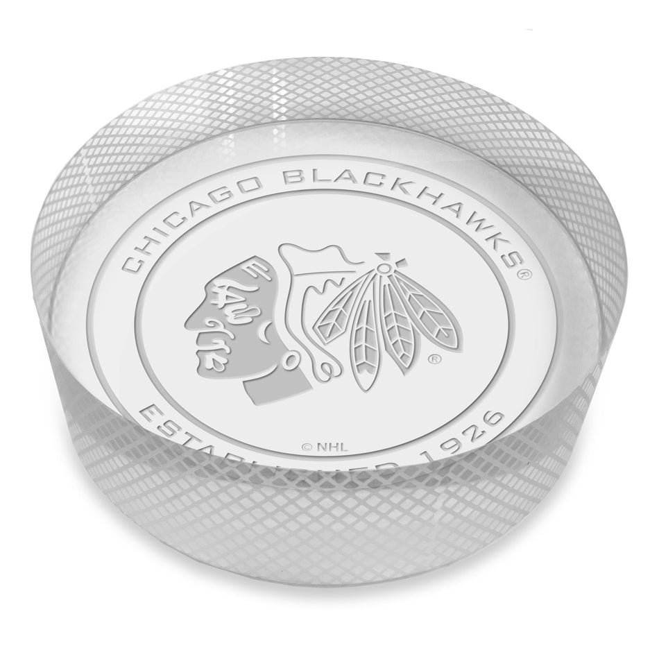 Chicago Blackhawks Official Logo Laser Etched Crystal Puck