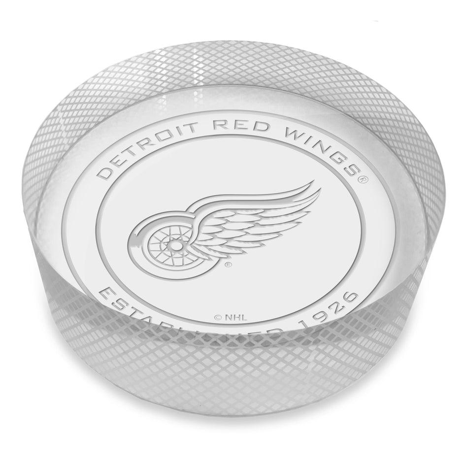 Detroit Red Wings Official Logo Laser Etched Crystal Puck