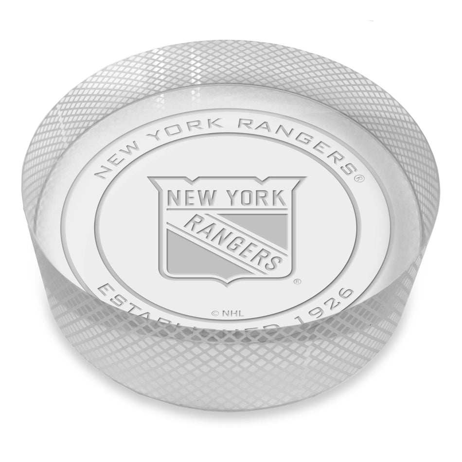 New York Rangers Official Logo Laser Etched Crystal Puck