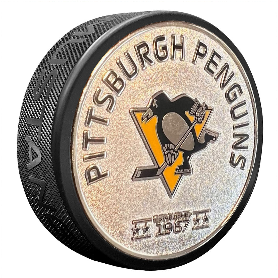 Pittsburgh Penguins Puck - Established Silver Medallion