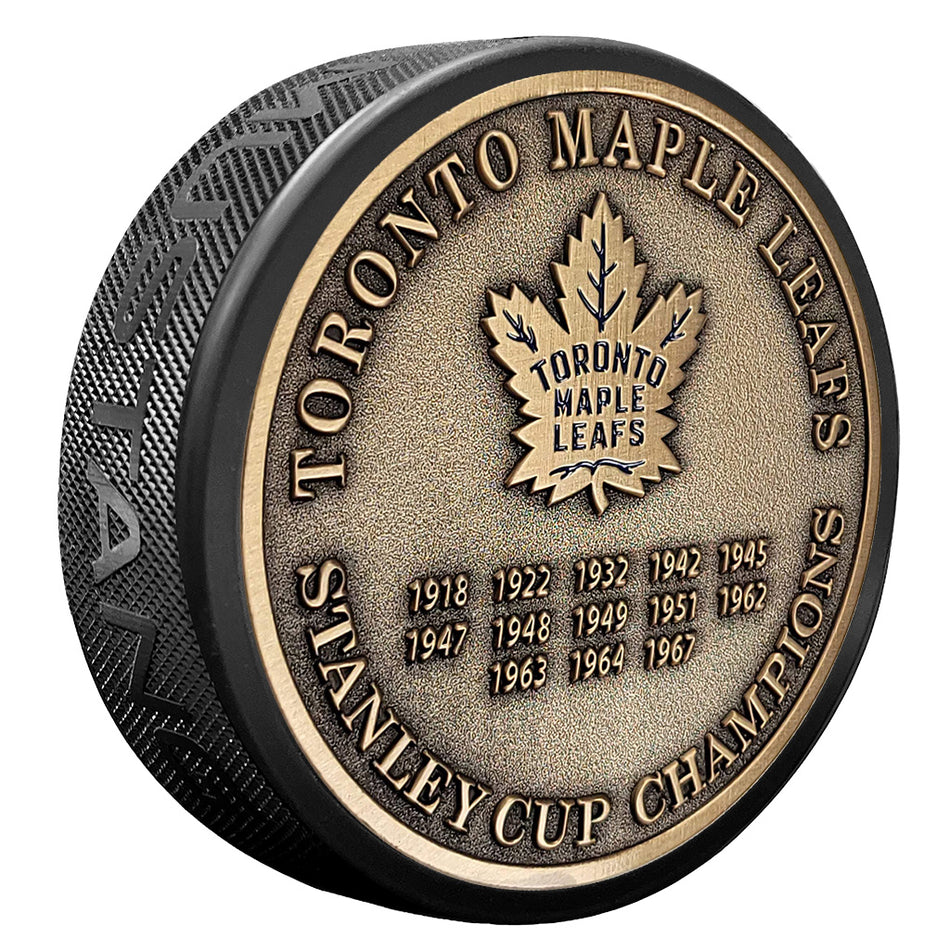 Toronto Maple Leafs Puck - Stanley Cup Years Gold Medallion