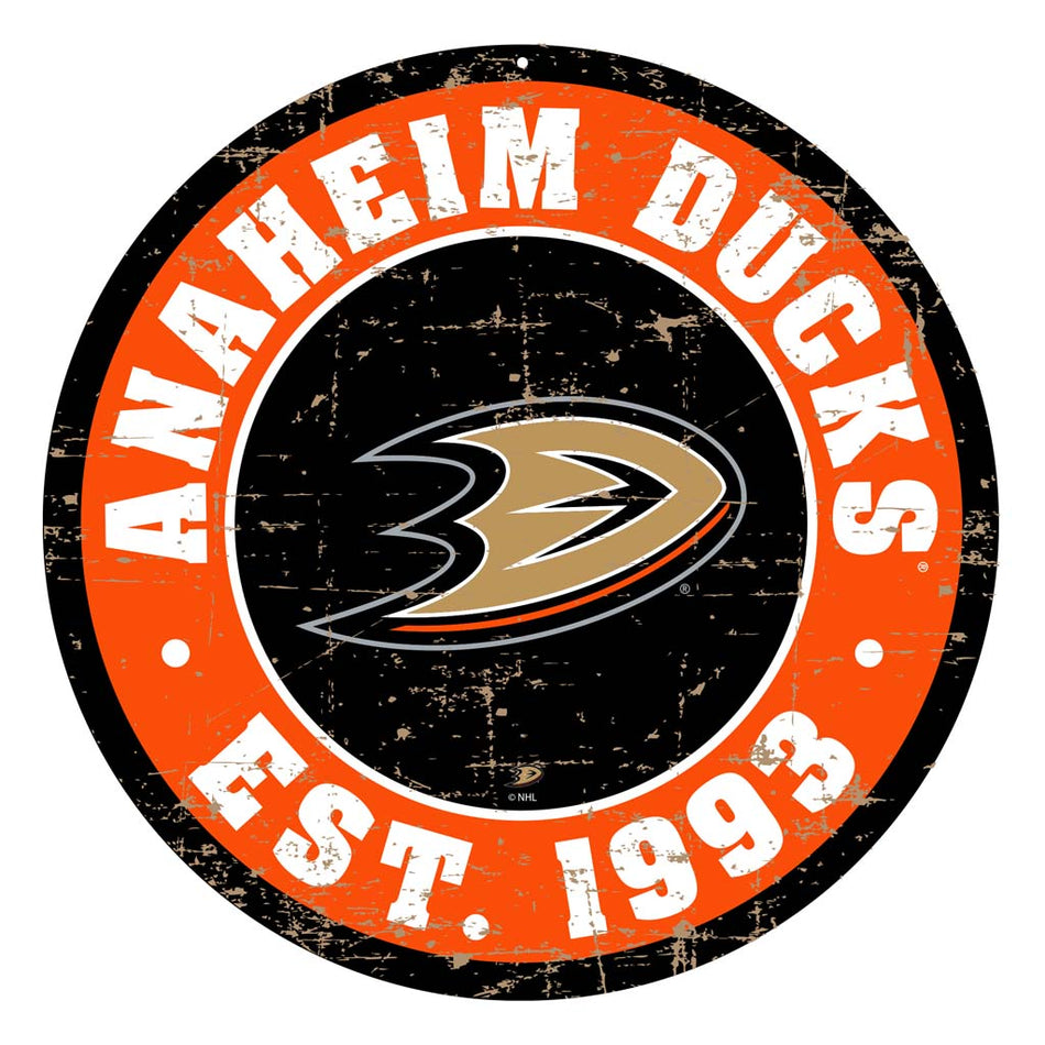 Anaheim Ducks Sign - 22" Round Distressed Logo