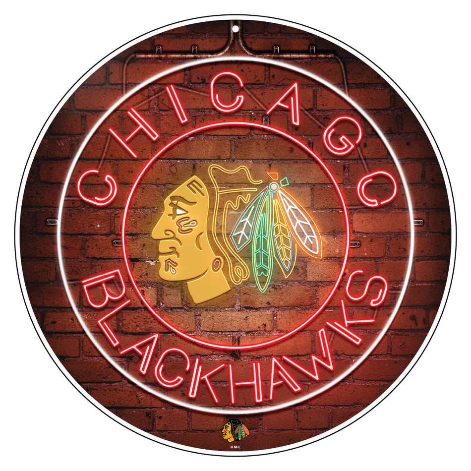 Chicago Blackhawks Sign | 22" Round Neon Design