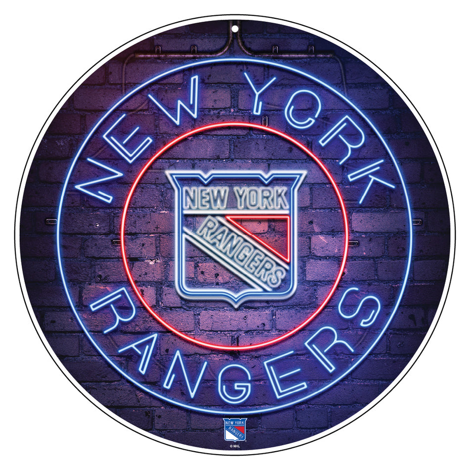 New York Rangers Sign | 22" Round Neon Design