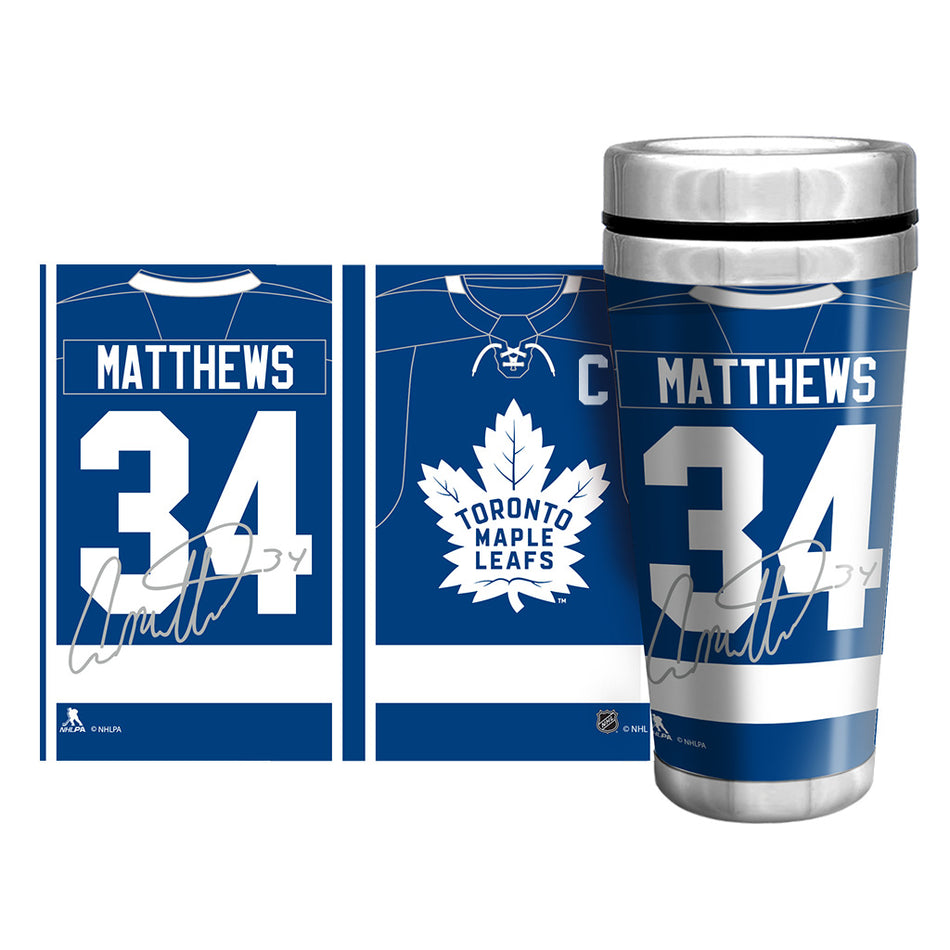 Toronto Maple Leafs Auston Matthews Travel Mug - 16 oz Full Wrap Signature Replica