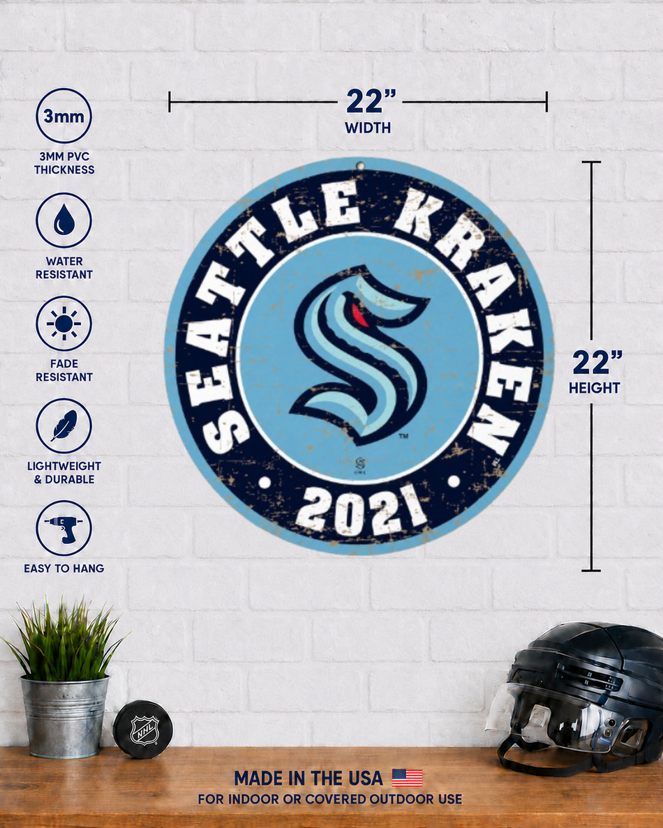 Seattle Kraken Sign | 22" Round Distressed Logo