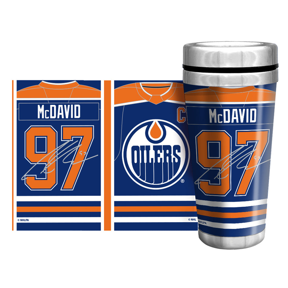 Edmonton Oilers Connor McDavid Travel Mug - 16 oz Full Wrap Replica Signature