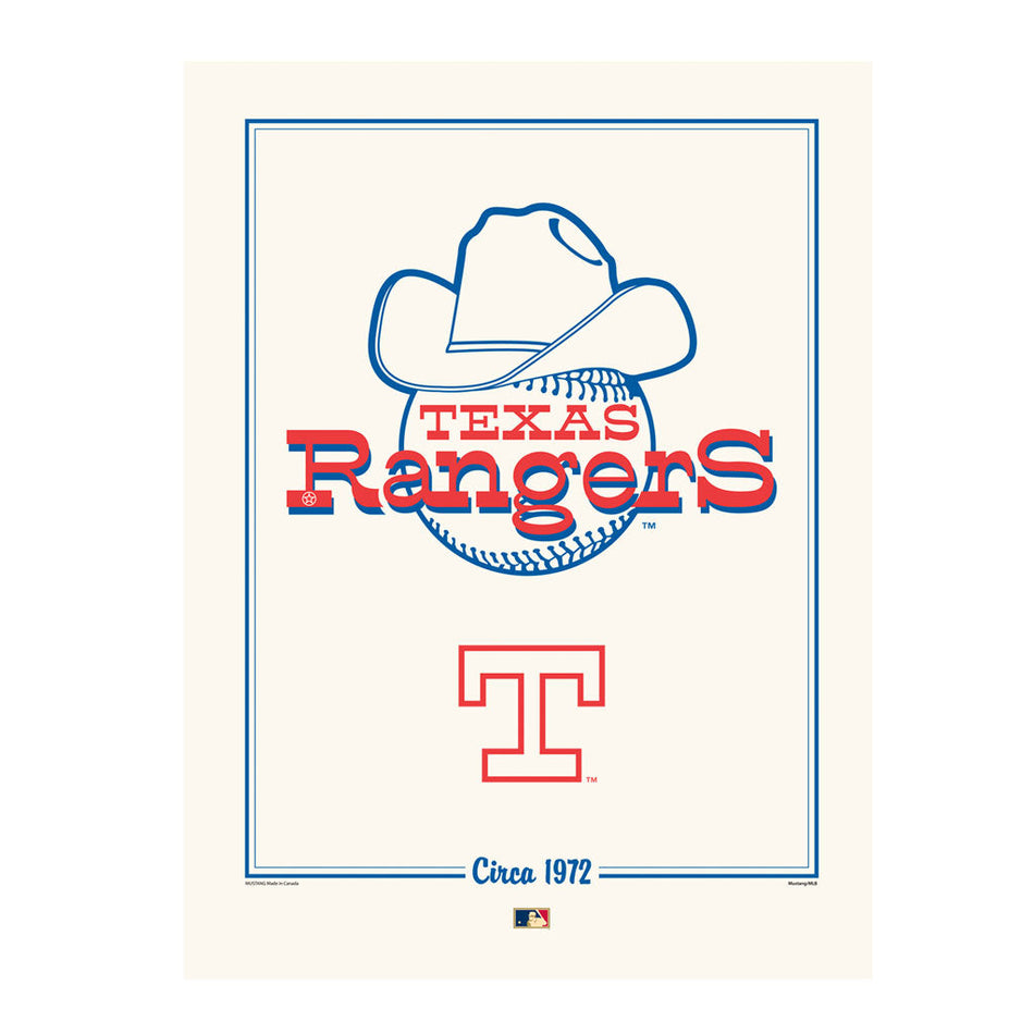 Texas Rangers  12x16 Cooperstown Logos to History Print- 1972