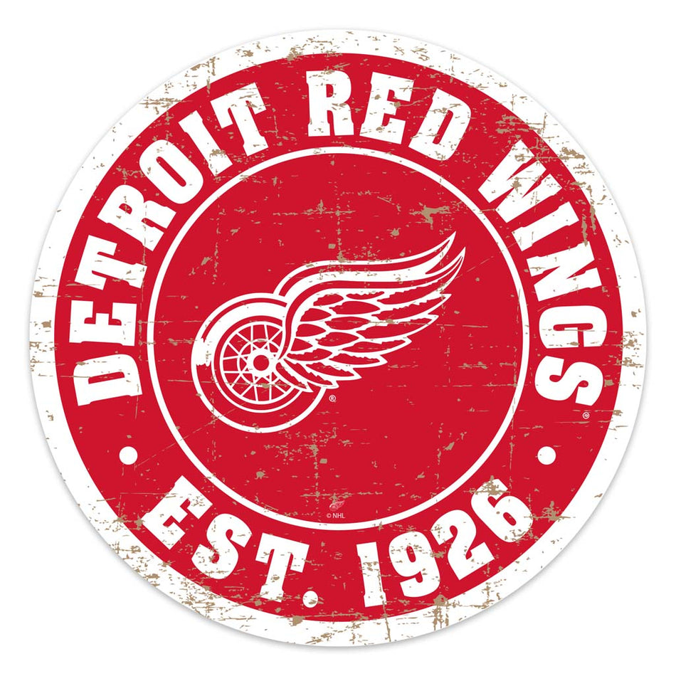 Detroit Red Wings Sign - 22" Round Distressed Logo