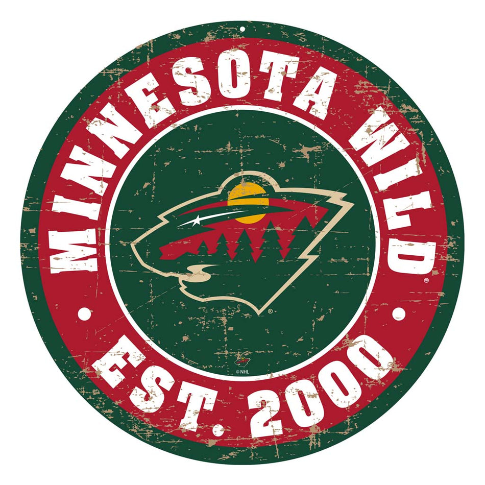 Minnesota Wild Sign - 22" Round Distressed Logo