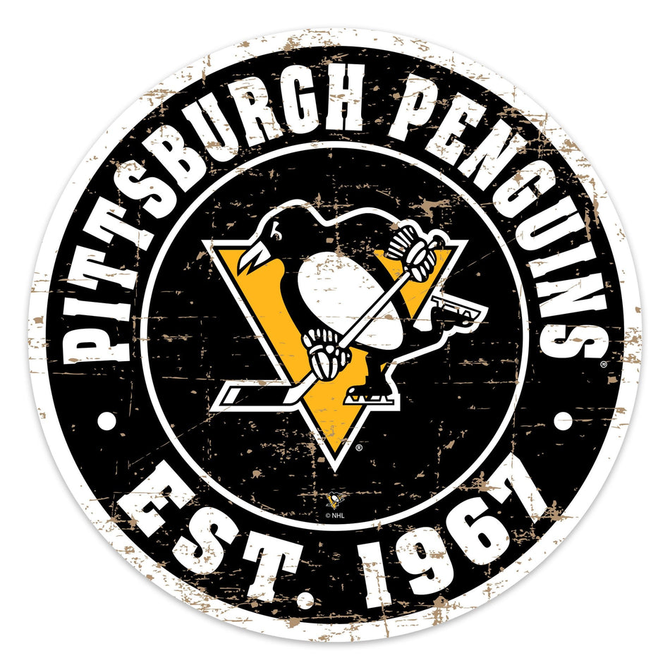 Pittsburgh Penguins Sign - 22" Round Distressed Logo