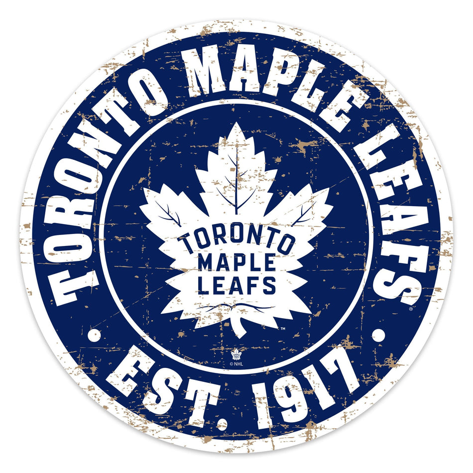 Toronto Maple Leafs Sign - 22" Round Distressed Logo
