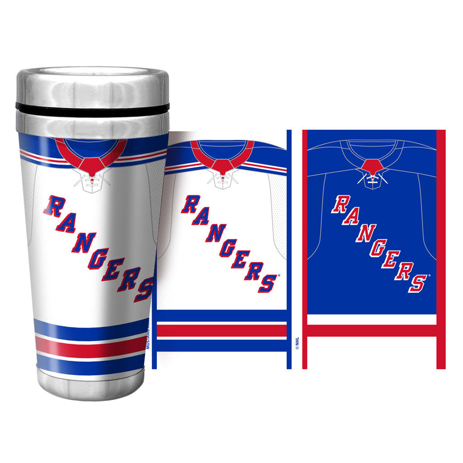 New York Rangers Travel Mug - 16 oz. Jersey Full Wrap