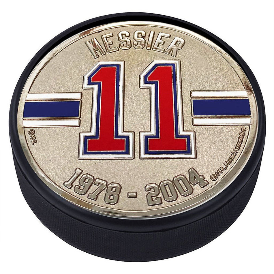 Mark Messier Puck - New York Rangers Silver Medallion