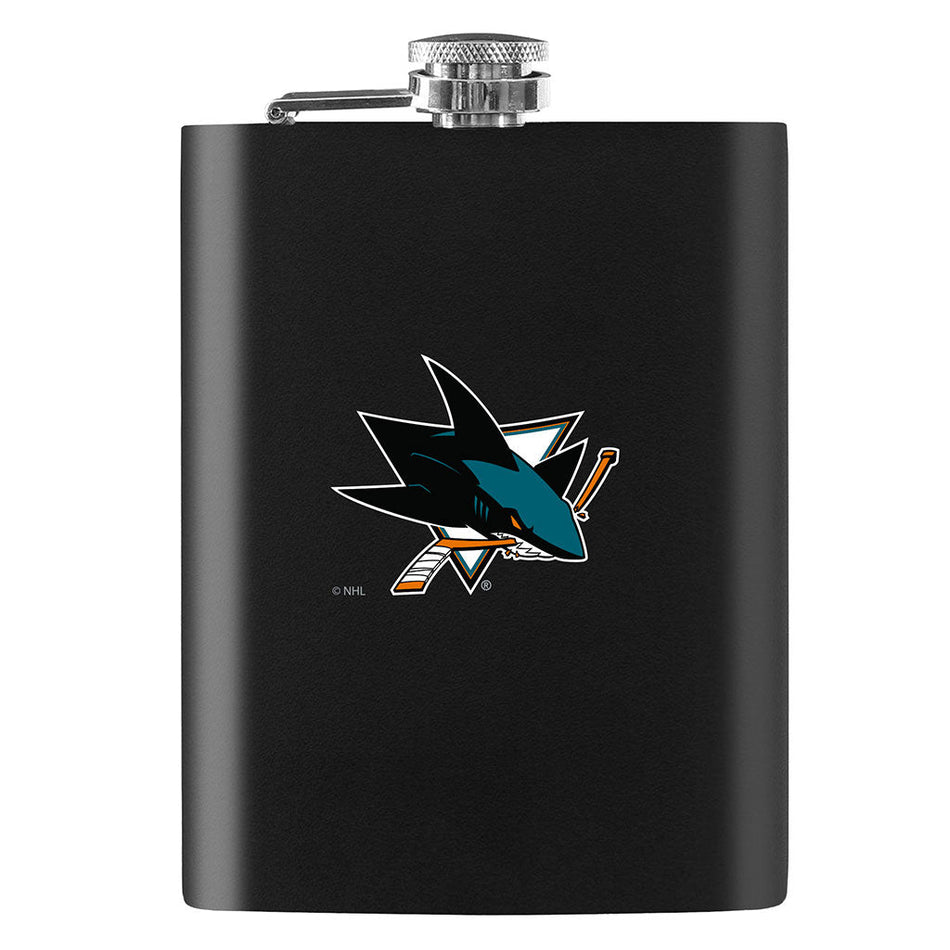 San Jose Sharks Flask - 8oz Black Embossed