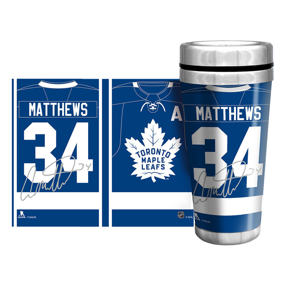 Toronto Maple Leafs Auston Matthews Travel Mug - 16 oz Full Wrap Signature Replica